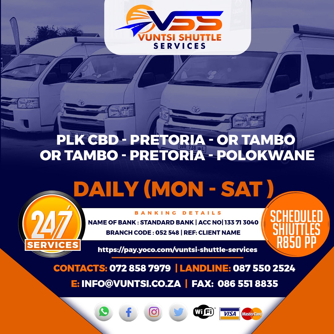 promotion for scheduled shuttles - links to https://pay.yoco.com/vuntsi-shuttle-services