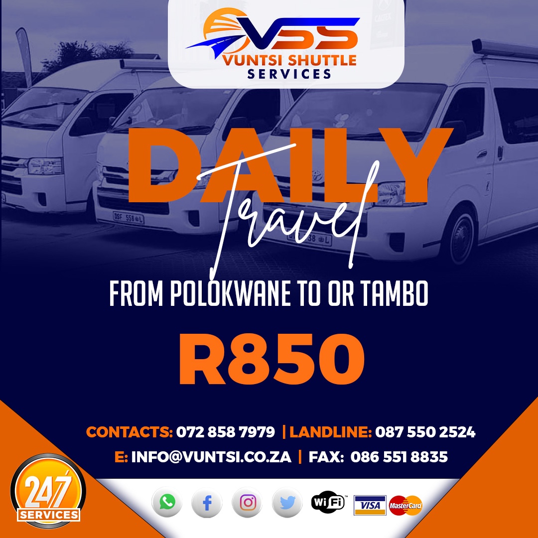 promotion for scheduled shuttles - links to https://pay.yoco.com/vuntsi-shuttle-services